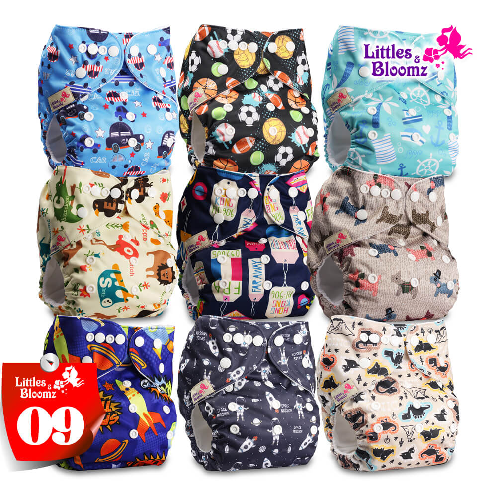 9 Pack One Size Pocket Cloth Diaper With 10 Inserts
