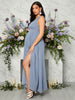Load image into Gallery viewer, Maternity Swiss Dot Shirred Waist Split Thigh Dress
